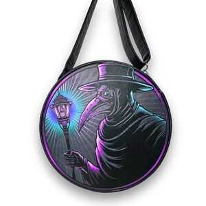 Wild Wolf Plague Doctor Round Crossbody Bag
